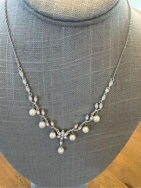 Premier Designs Silver Pearl and Crystal Branch Necklace